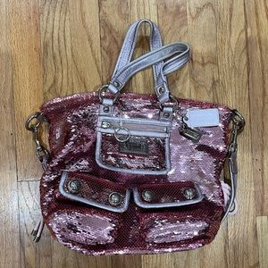 Coach Pink Sequin Tote Purse Handbag